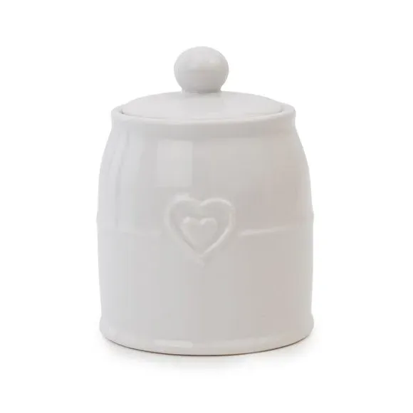 Heart Sugar Pot with Embossed Design - White image