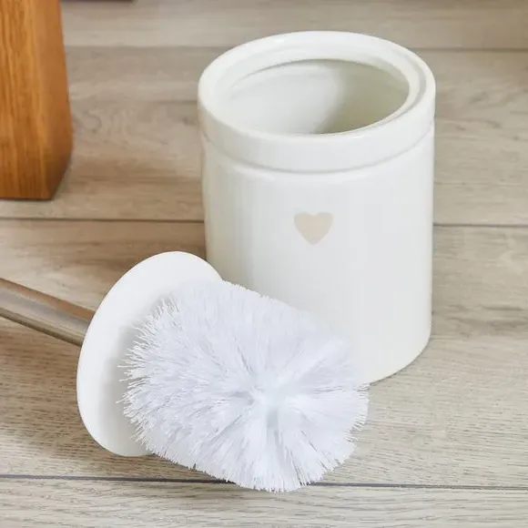 Heart Toilet Brush with Holder - White, Ceramic