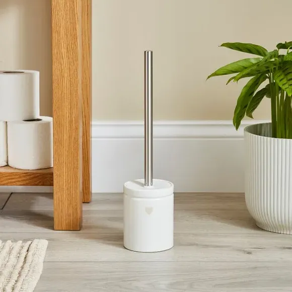 Heart Toilet Brush with Holder - White, Ceramic image
