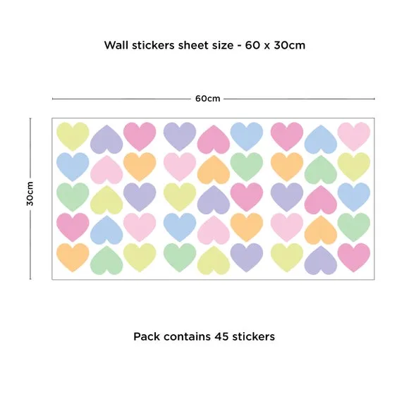 Heart Wall Stickers - Pink, Self-Adhesive