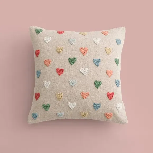 Hearts Cushion Cover Hand-Embroidered - Cotton