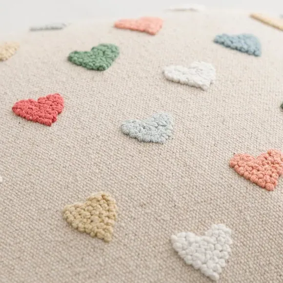 Hearts Cushion Cover Hand-Embroidered - Cotton