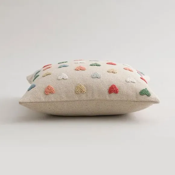 Hearts Cushion Cover Hand-Embroidered - Cotton