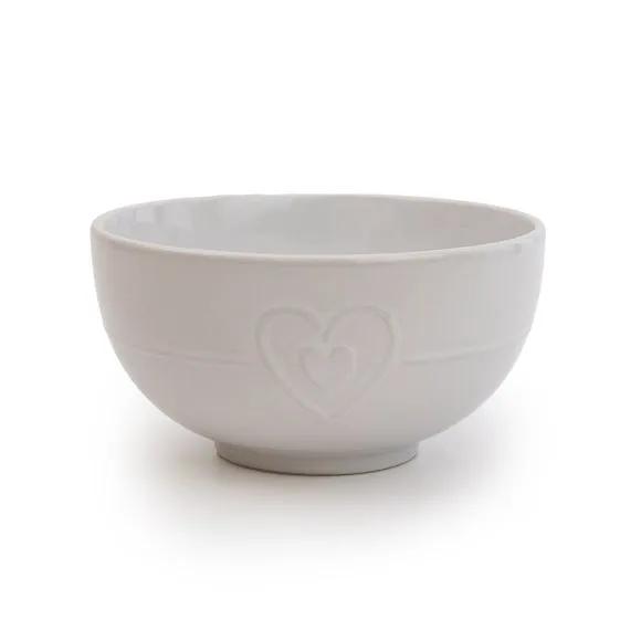 Hearts Stoneware Bowl - White, Stoneware