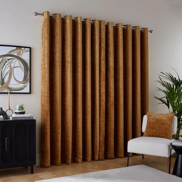 Heavyweight Eyelet Curtains - Amber, Chenille