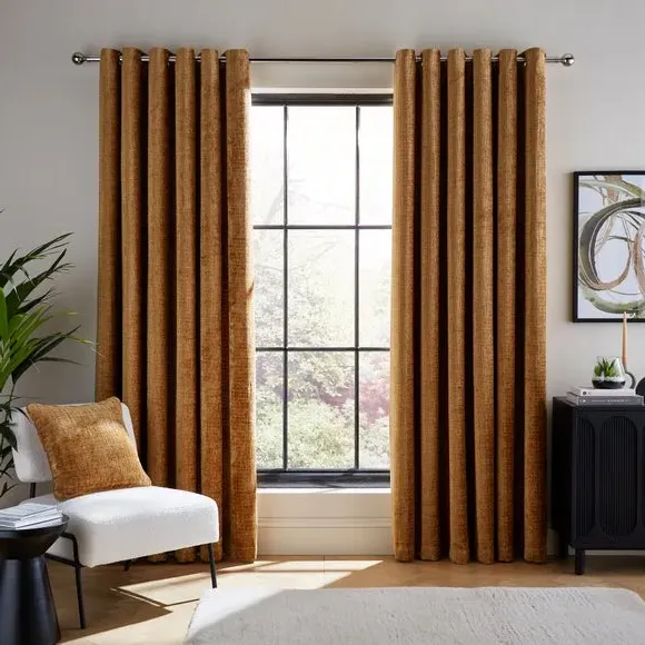 Heavyweight Eyelet Curtains - Amber, Chenille image