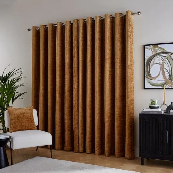 Heavyweight Eyelet Curtains - Amber, Chenille