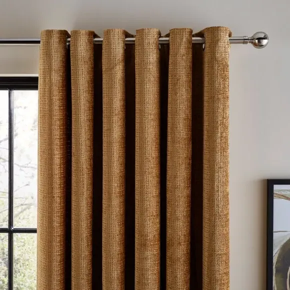 Heavyweight Eyelet Curtains - Amber, Chenille