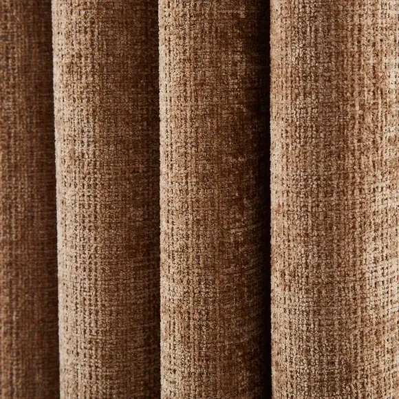 Heavyweight Eyelet Curtains - Caramel, Chenille