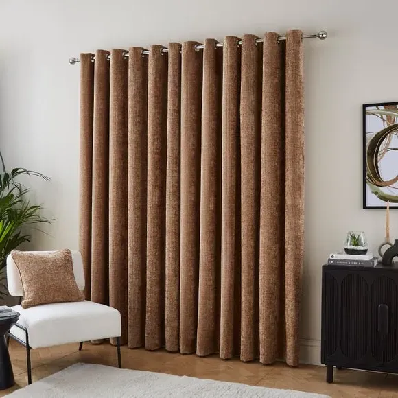 Heavyweight Eyelet Curtains - Caramel, Chenille