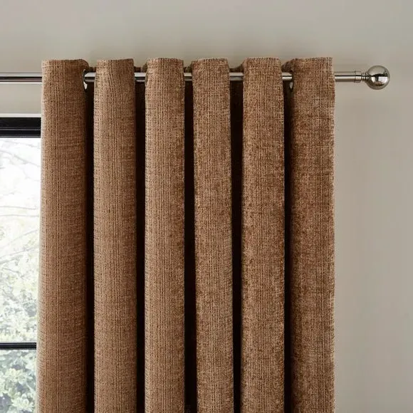 Heavyweight Eyelet Curtains - Caramel, Chenille