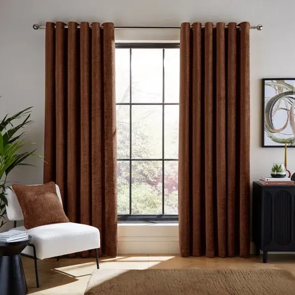 Heavyweight Eyelet Curtains - Chestnut, Chenille