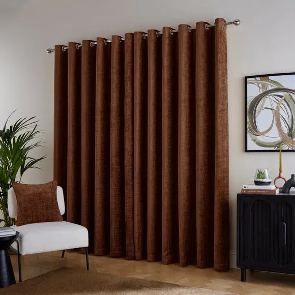 Heavyweight Eyelet Curtains - Chestnut, Chenille