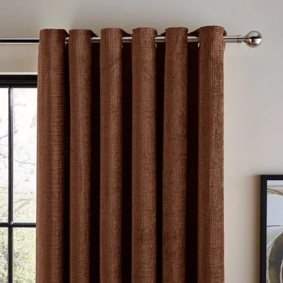 Heavyweight Eyelet Curtains - Chestnut, Chenille
