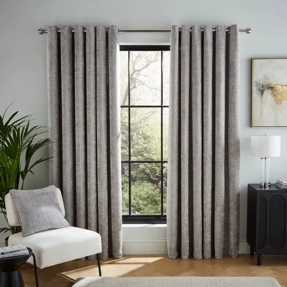 Heavyweight Eyelet Curtains - Grey, Chenille