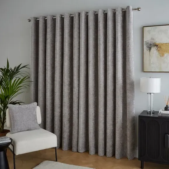 Heavyweight Eyelet Curtains - Grey, Chenille
