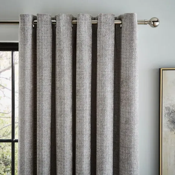 Heavyweight Eyelet Curtains - Grey, Chenille