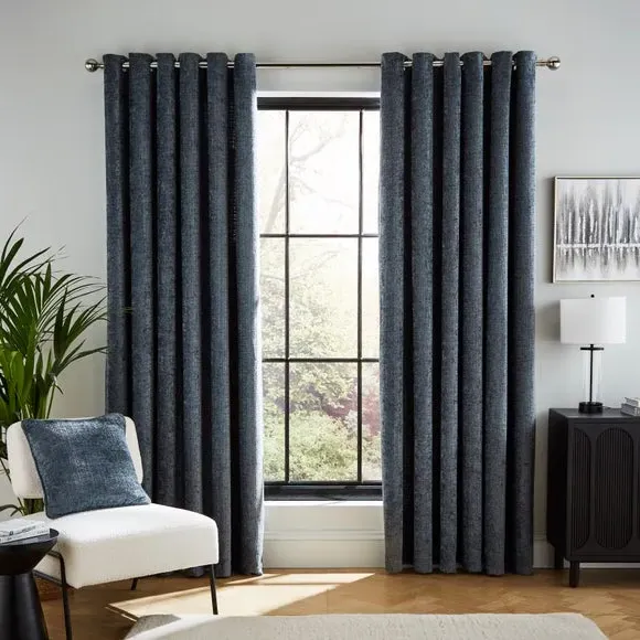 Heavyweight Eyelet Curtains - Indigo, Chenille
