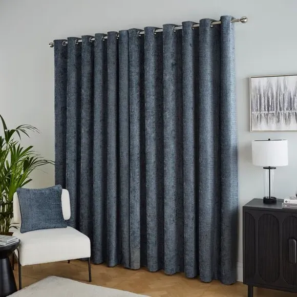 Heavyweight Eyelet Curtains - Indigo, Chenille