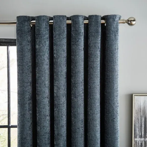 Heavyweight Eyelet Curtains - Indigo, Chenille