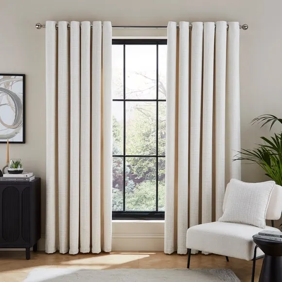 Heavyweight Eyelet Curtains - Ivory, Chenille
