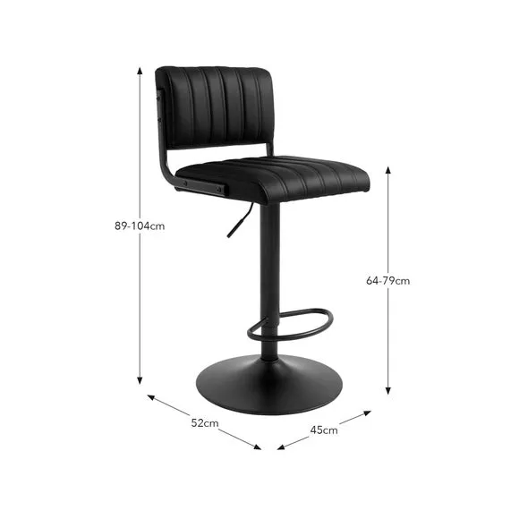 Height Adjustable Bar Stool - Black, PU Leather
