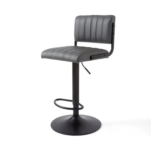 Height Adjustable Bar Stool - Grey, PU Leather