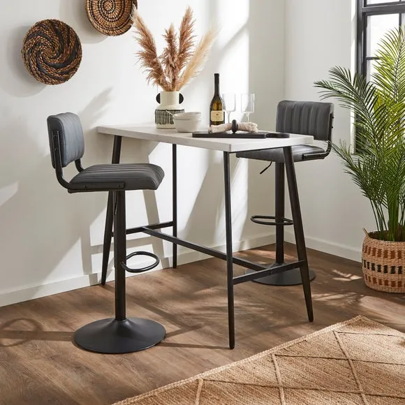 Height Adjustable Bar Stool - Grey, PU Leather