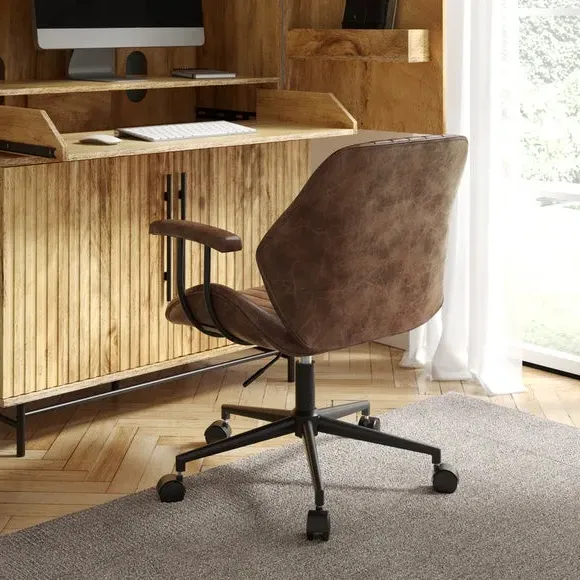 Height Adjustable Office Chair - Brown, Faux Leather