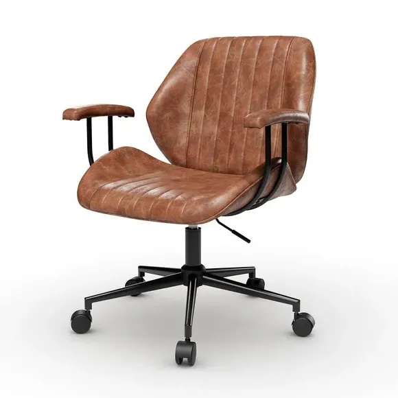 Height Adjustable Office Chair - Brown, Faux Leather