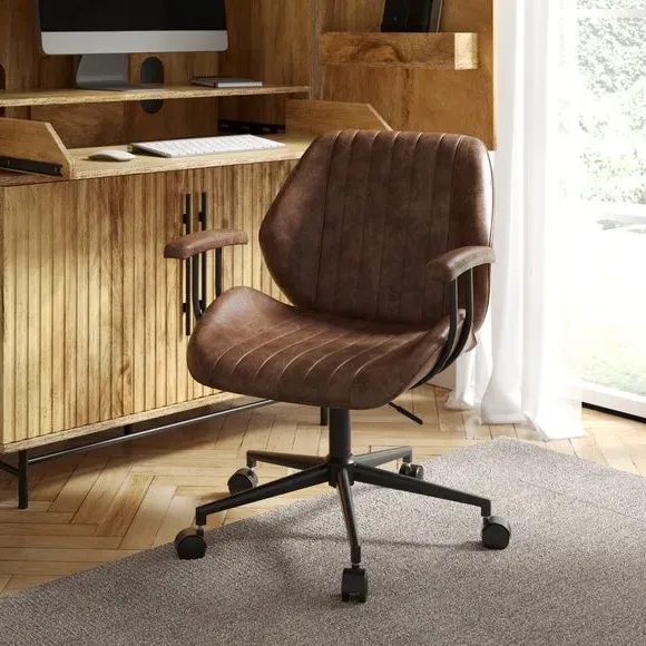 Height Adjustable Office Chair - Brown, Faux Leather image