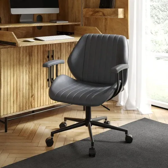 Height Adjustable Office Chair - Grey, Faux Leather