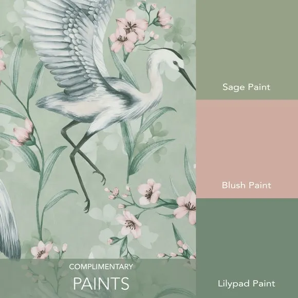 Heron Wallpaper with Pearlescent Highlights - Seafoam