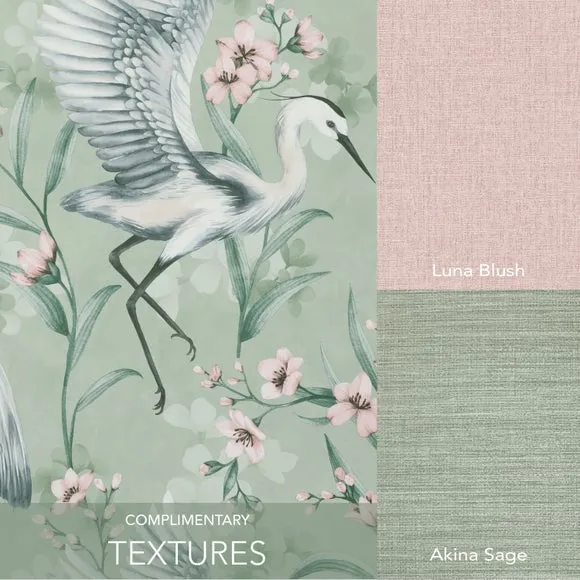 Heron Wallpaper with Pearlescent Highlights - Seafoam