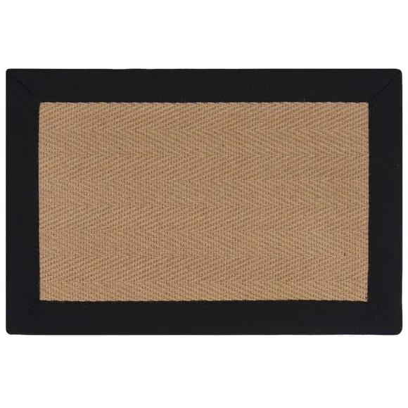 Herringbone Border Doormat - Black, Jute