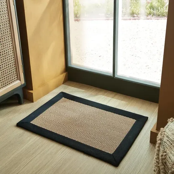 Herringbone Border Doormat - Black, Jute image