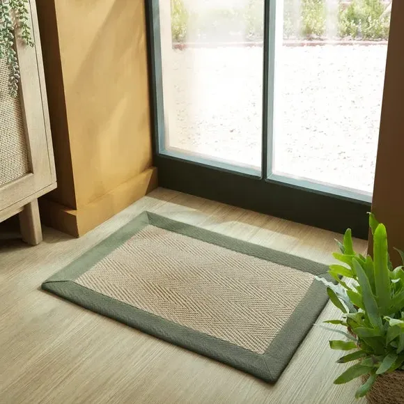 Herringbone Border Doormat - Green, Jute