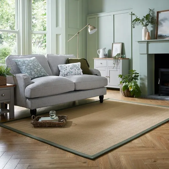 Herringbone Border Rug - Green, Jute