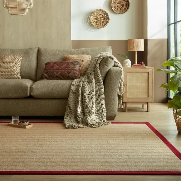 Herringbone Border Rug - Red, Jute