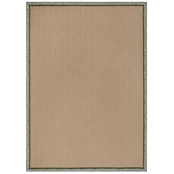 Herringbone Border Rug with Embroidery - Olive, Jute