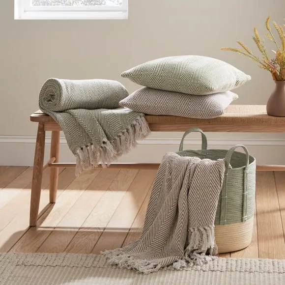 Herringbone Cushion with Filling - Fern