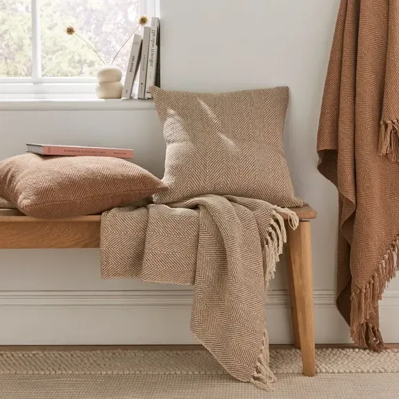 Herringbone Cushion with Filling - Mocha