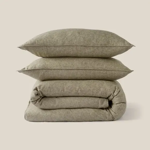 Herringbone Duvet Cover Set - Olive, Cotton