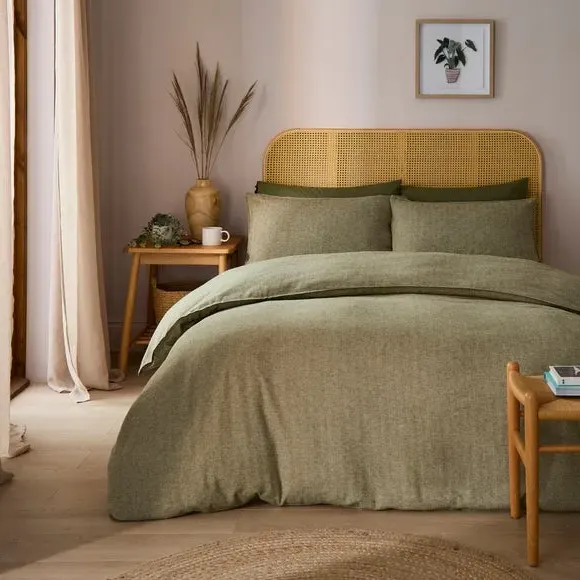 Herringbone Duvet Cover Set - Olive, Cotton
