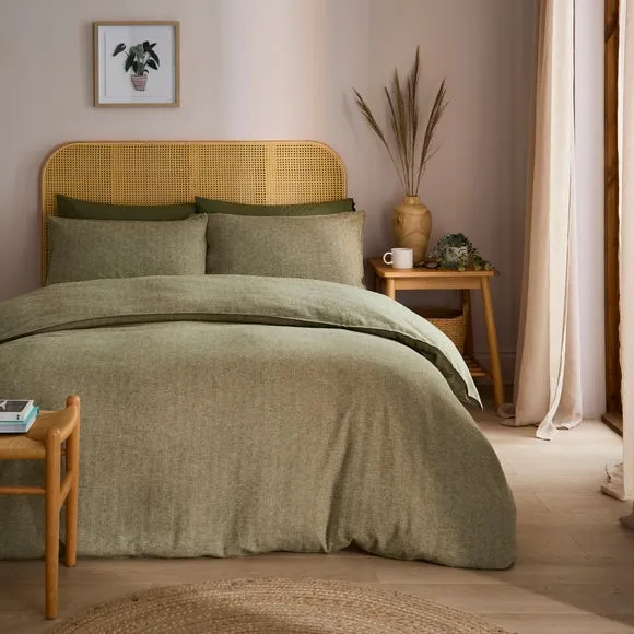 Herringbone Duvet Cover Set - Olive, Cotton