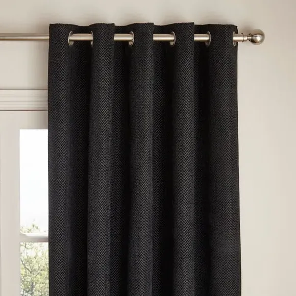 Herringbone Eyelet Curtains - Black, Chenille image
