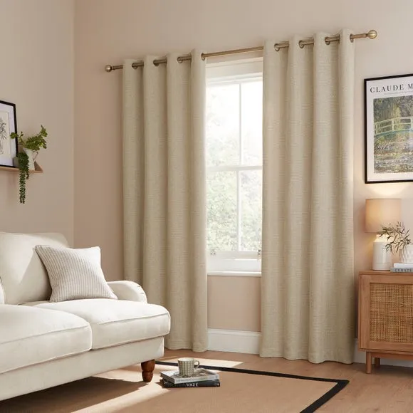 Herringbone Eyelet Curtains - Ivory, Chenille
