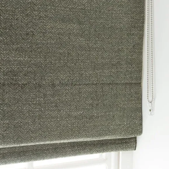 Herringbone Roman Blind with Chain - Olive