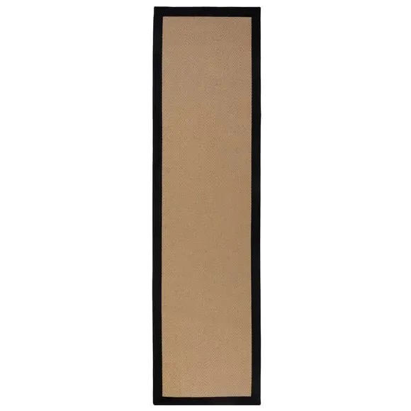 Herringbone Runner Rug with Border - Black, Jute