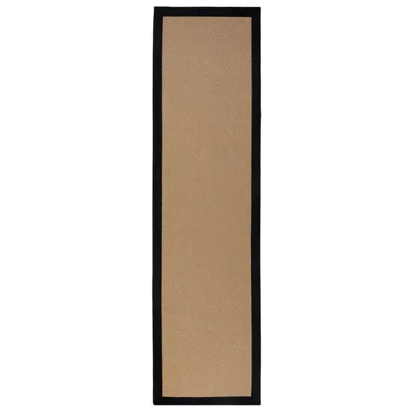 Herringbone Runner Rug with Border - Black, Jute
